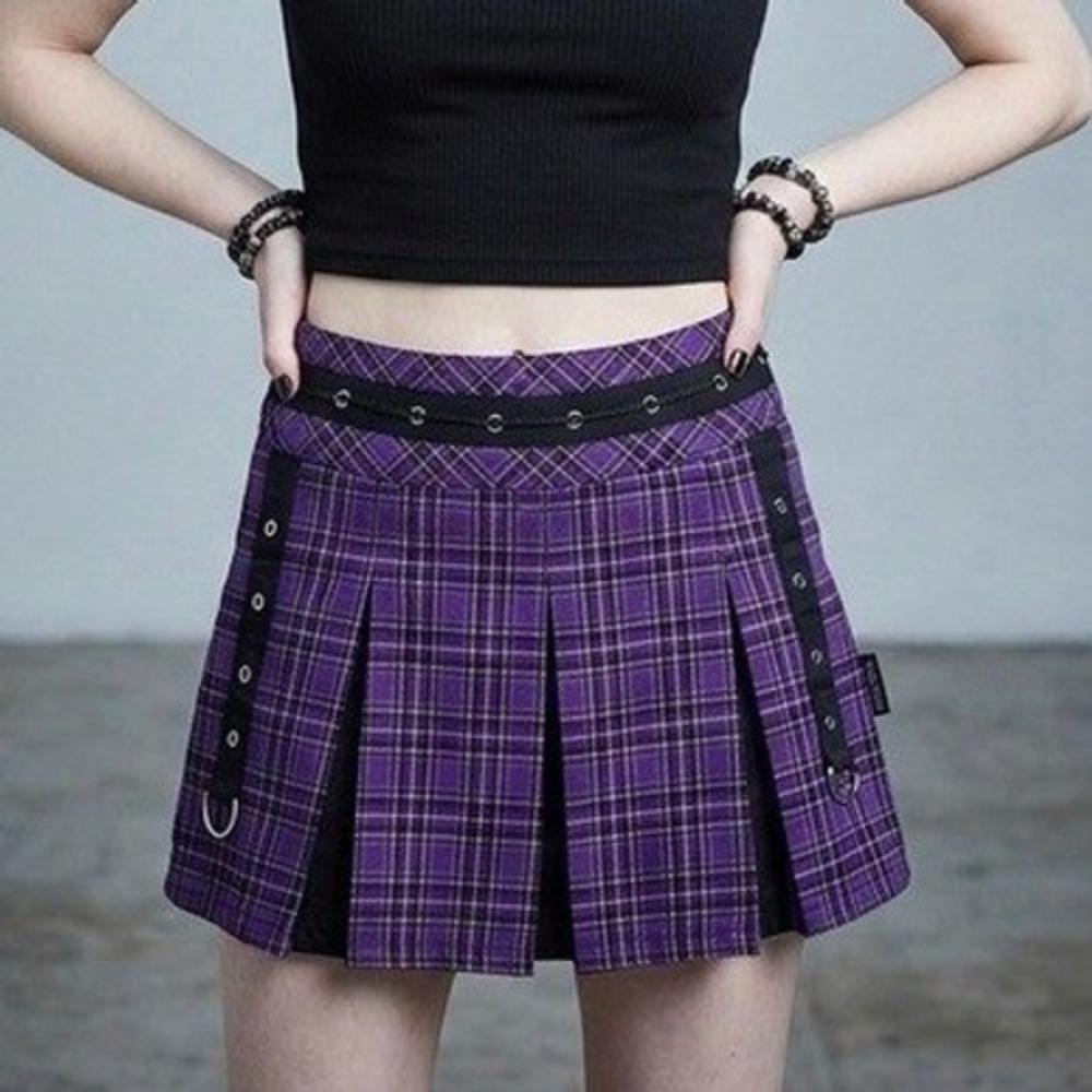 Tripp NYC Skirt Womens XS Purple Plaid Mini Vtg Y2K Goth Grunge Punk Pleated